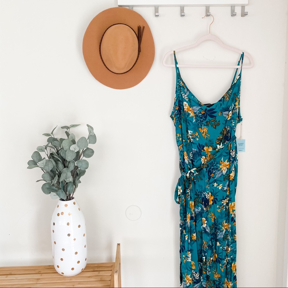 Green Floral Jumpsuit with Tie waist - Picture 2 of 8